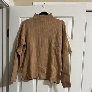 Tahari Brown and Gold Striped Turtleneck Long Sleeve Sweater Size Medium